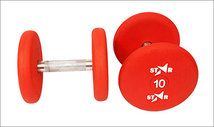 PU Rubber Coated Red Round Dumbbells